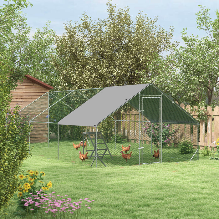 Galvanized Steel Chicken Run with Activity Shelf and Cover - 3x6x2m Walk-In Enclosure for Poultry - Outdoor Protection and Exercise Area for Chickens