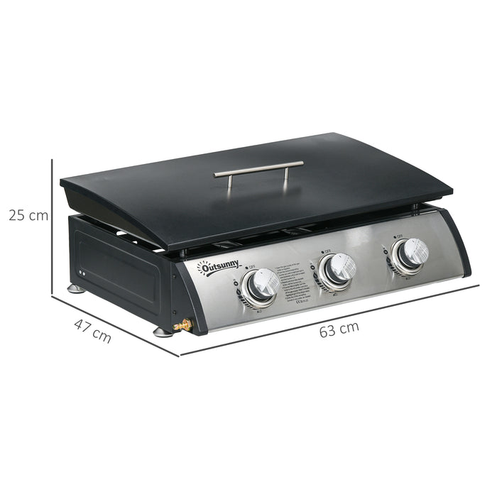 3-Burner Gas Plancha BBQ Grill with Cover - Heavy-Duty Outdoor Cooktop, High Performance, Easy-Clean Surface - Ideal for Family Barbecues and Backyard Cooking