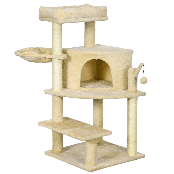 Sisal Cat Tree Tower - 100cm Tall with Scratching Post in Cream White - Ideal for Playful Felines & Claw Maintenance