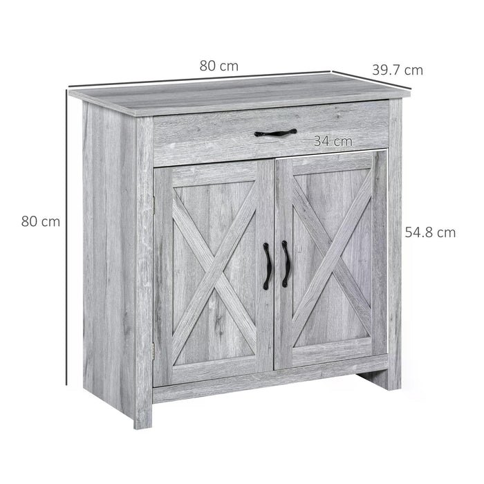 Farmhouse Barn Door Sideboard - Versatile Coffee Bar and Storage Cabinet with Rustic Grey Grain Finish - Ideal for Living Room Organizing and Decor
