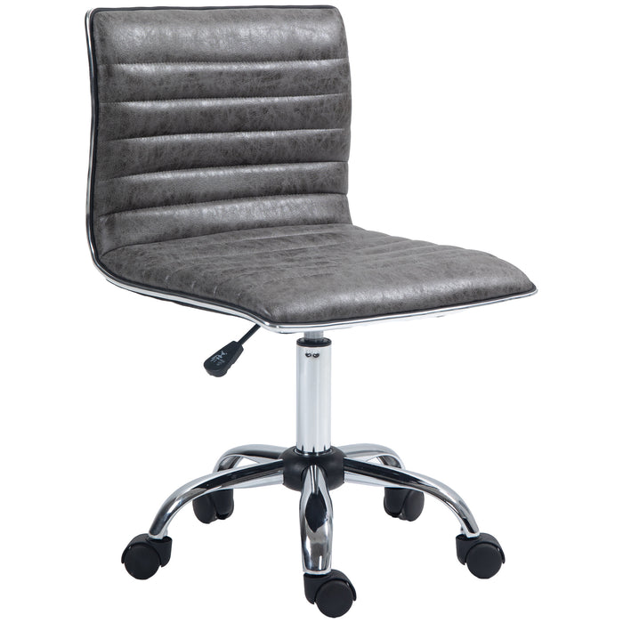 Armless Mid-Back Swivel Office Chair - Grey Microfiber Upholstery with Chrome Base - Ideal for Comfortable Desk Seating