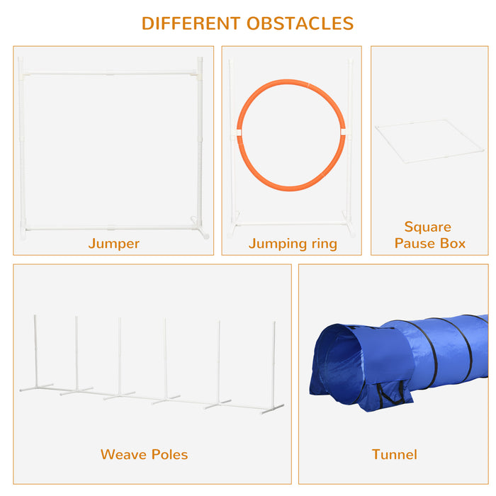 6-Piece Dog Agility Training Kit - Includes 3 Meter Tunnel, Whistle, Pause Box, Jumps & Weave Poles, Vibrant Colors - Ideal for Active Dogs & Pet Training Enthusiasts
