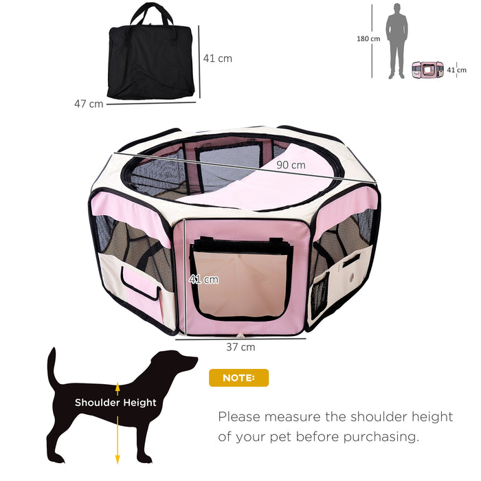 Portable Fabric Pet Playpen for Small Animals - Indoor/Outdoor Enclosure with Spacious Play Area, Dia 90 x 41H cm - Ideal for Puppies, Kittens, Rabbits, Guinea Pigs in Pink and Cream