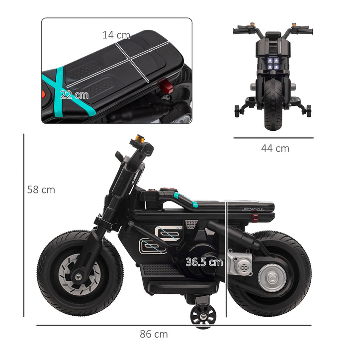 Kids' Electric Motorcycle with Sound Effects - Interactive Toy Ride-on with Siren, Horn, Headlights & Music, Stabilizing Training Wheels - Ideal for 3-5 Year Old Toddlers, Black