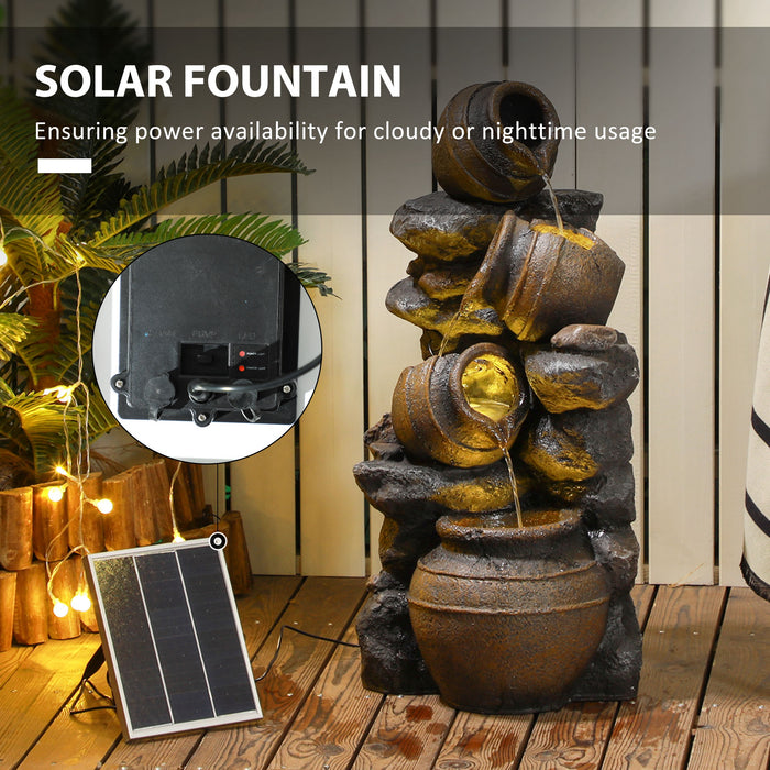 Solar-Powered 4-Tier Jar Fountain with LED Illumination - Cascading Waterfall Feature with Pump for Garden & Patio - Eco-Friendly Indoor/Outdoor Decor, 72cm Tall