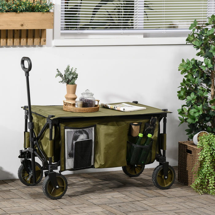 Collapsible Outdoor Wagon with Wheels - Folding Garden and Camping Trolley, Sturdy Steel Frame & Oxford Fabric - Space-Saving Utility Cart for Gardening and Transport