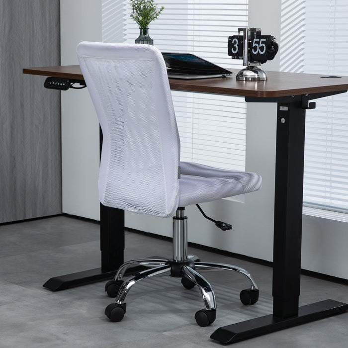 Mesh Swivel Office Chair with Adjustable Height - Armless Ergonomic Computer Desk Chair, White - Ideal for Comfortable Studying & Home Office Use