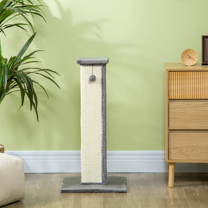 81cm Vertical Cat Scratcher - Natural Sisal Rope, Hanging Play Ball, Soft Plush Finish, in Elegant Grey - Designed for Cat Claw Health and Playful Engagement