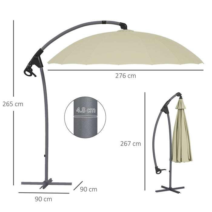 2.7m Beige Cantilever Parasol with Sturdy Cross Base - Outdoor Patio Umbrella for Sun Protection - Ideal for Garden, Deck, and Poolside Lounging