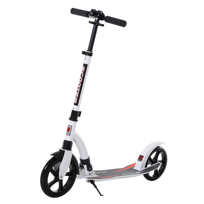Adjustable Height Teen & Adult Kick Scooter - Foldable Aluminum Frame with Shock Absorbing Mechanism - Ideal Ride-On Toy for Ages 14+, White