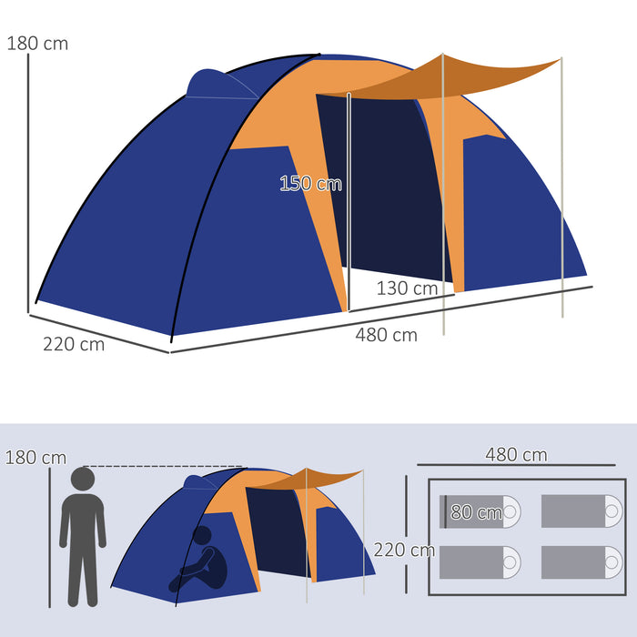 4-6 Person Large Tunnel Camping Tent - Dual Bedroom, Spacious Living Area, and Porch - 2000mm Waterproof and Portable with Carrying Bag