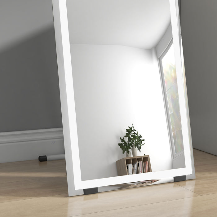 LED-Lit Standing Dressing Mirror - Bedroom Wall Mirror with Dimmable 3-Color Lighting, White - Ideal for Makeup and Room Ambiance
