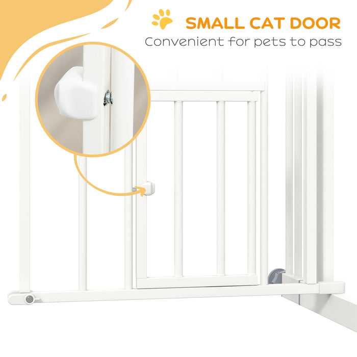 Pressure Fit Stair Gate with Cat Door - Auto-Closing Safety Barrier, Double-Locking - Pet Management for Home, Fits 74-80cm Spaces