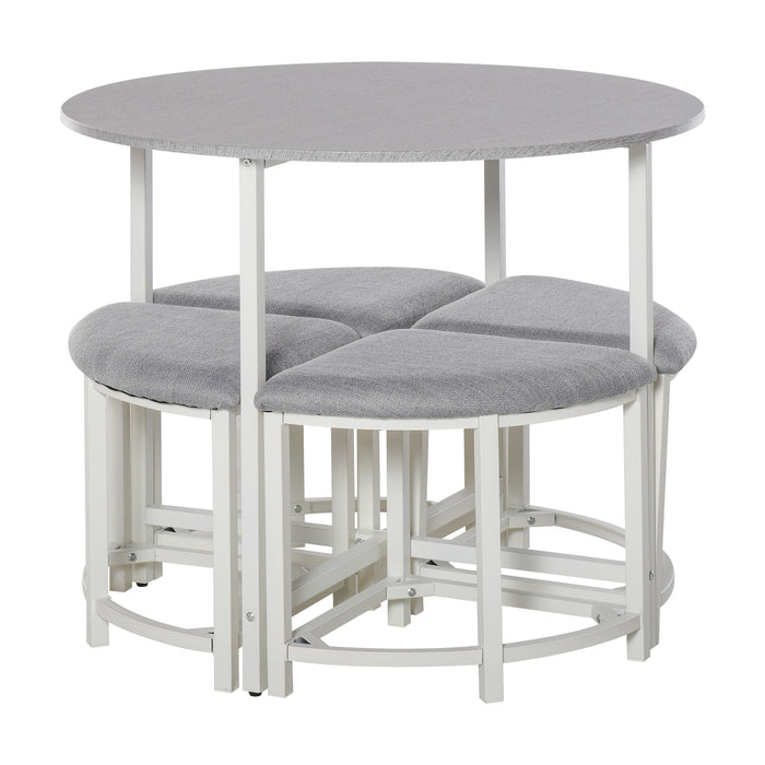 Modern Round Dining Table Set - 4 Comfy Upholstered Stools, Space-Saving Design - Ideal for Kitchen Nooks, Dining Rooms, and Dinettes