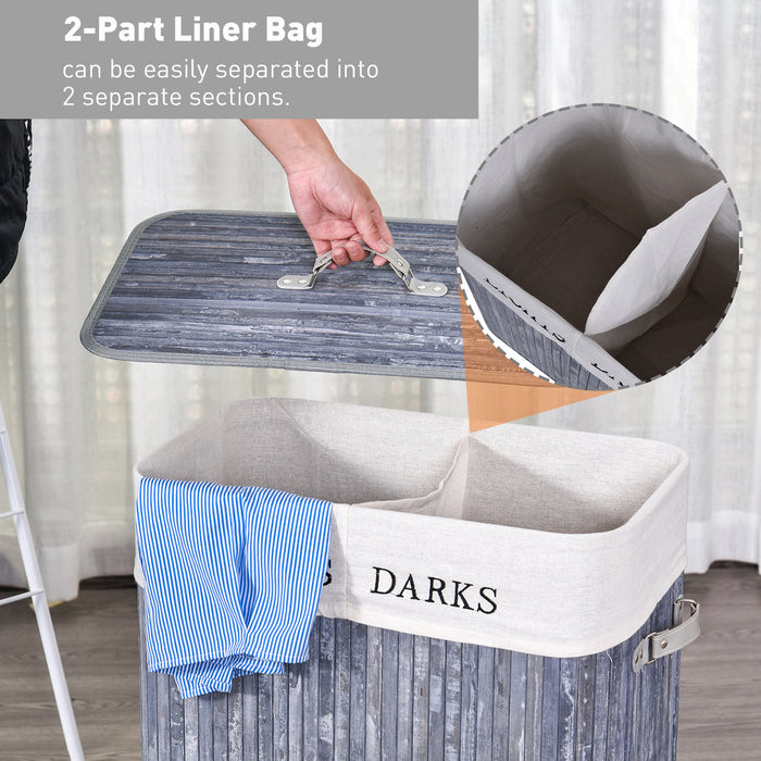 Large 100L Collapsible Wooden Laundry Hamper - Grey Clothes Basket with Lid and Removable Liner, 52x32x63cm - Space-Saving Organizer for Laundry Room
