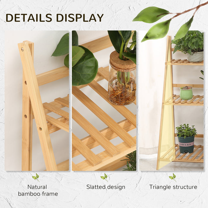 3-Tier Bamboo Plant Stand - Folding Shelf Rack for Home & Garden Display, 98x37x96.5cm - Ideal for Organizing Potted Plants, Natural Finish