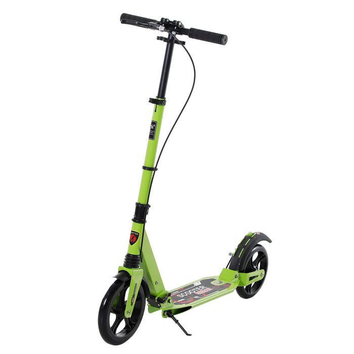 Adjustable & Foldable Teens Adult Scooter - Aluminum Kick Ride with Dual Brakes & Shock Mitigation, Green - Perfect Outdoor Fun for Ages 14+