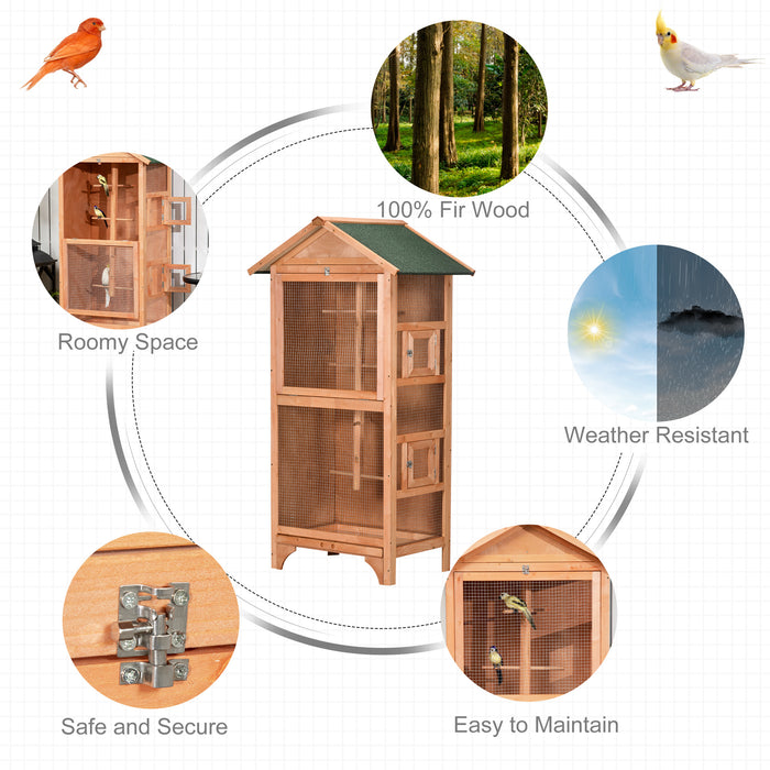 Outdoor Wooden Bird Aviary - Finch & Canary Habitat with Asphalt Roof & Removable Tray - Ideal for Garden or Patio Bird Keeping