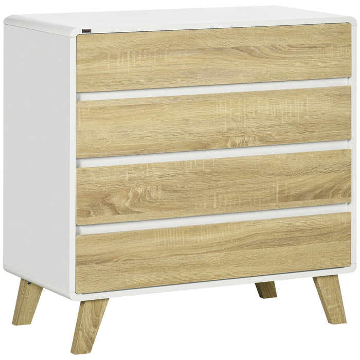 4-Drawer Chest for Home Storage - Bedroom & Living Room Organizer, 80x40x79.5cm in White & Natural Finish - Ideal for Decluttering Spaces & Tidy Interiors