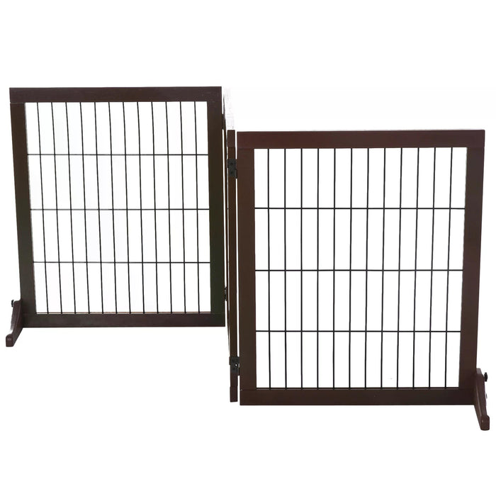 Foldable 3-Panel Pine Pet Gate - Indoor Dog Barrier with Supporting Feet for Safety - Ideal for Dividing Aisles and Stairs