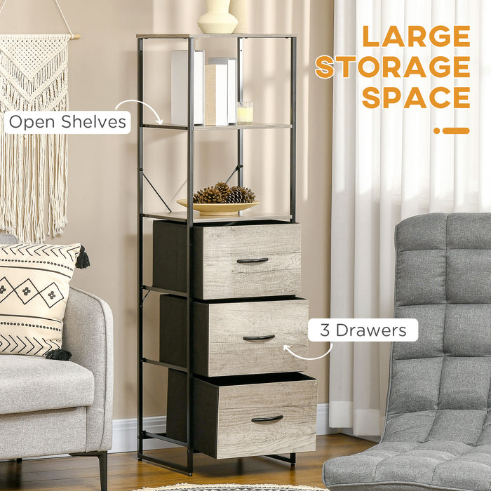 Heavy-Duty Storage Organizer - Industrial Cabinet with Open Shelves & Foldable Fabric Drawers - Ideal for Living Room, Study, Bedroom Storage Solutions