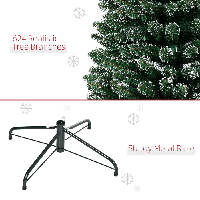 Artificial Snow-Flocked Pencil Christmas Tree 7.5FT - Slim Green Holiday Tree with Black Folding Metal Stand - Festive Indoor Home Decor for Xmas Season