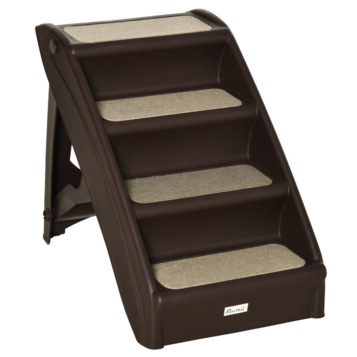 Foldable 4-Step Pet Stairs with Non-slip Mats - Easy Climbing Access for Cats and Small Dogs - Portable and Durable in Dark Brown