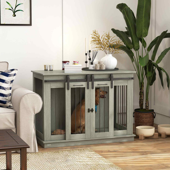 Heavy-Duty Wooden Dog Crate Furniture - Dual-Size Canine Enclosure for Large and Small Breeds - Stylish Pet Habitat for Home Comfort and Safety