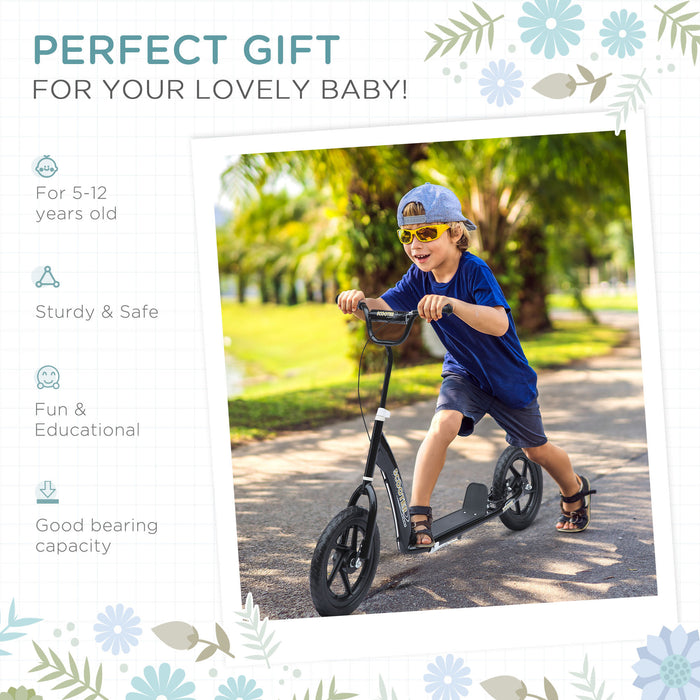 Kids' Stunt Scooter with 12-Inch EVA Tyres - Durable Push Scooter for Stunts and Riding - Perfect for Beginner to Intermediate Riders, Black