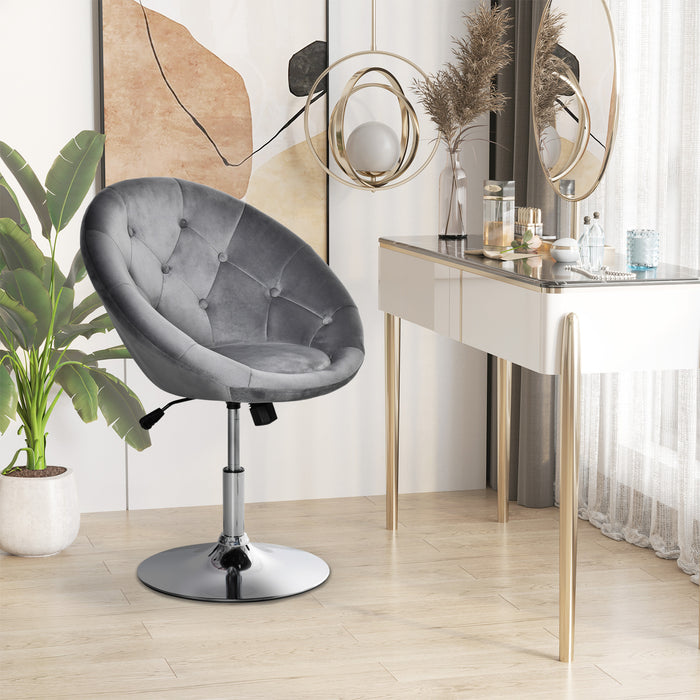 Velvet-Touch Tufted Fabric Swivel Bar Stool - Adjustable Height & Armless Tub Chair Design, Modern Grey - Ideal for Contemporary Dining & Lounge Areas