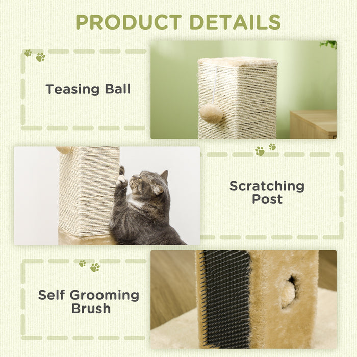Cat Scratching Post with Jute Fiber and Carpet Base - Includes Playful Hanging Toy - Ideal for Feline Scratching and Exercise, Beige Color