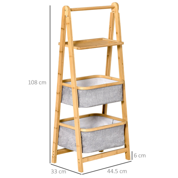 3-Tier Foldable Ladder Shelf - Lightweight Bathroom Storage Organizer and Space Saver - Ideal for Bathroom, Laundry, Balcony Organization