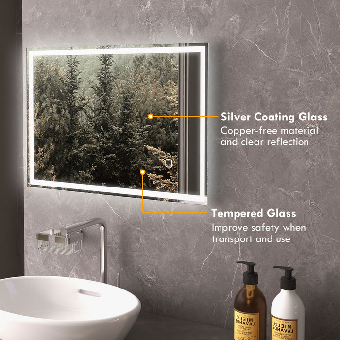 LED Illuminated Vanity Bathroom Mirror 70x50cm - Dimmable, 3-Color Lighting, Smart Touch Control - Fog-Resistant Makeup Mirror for Modern Home Decor