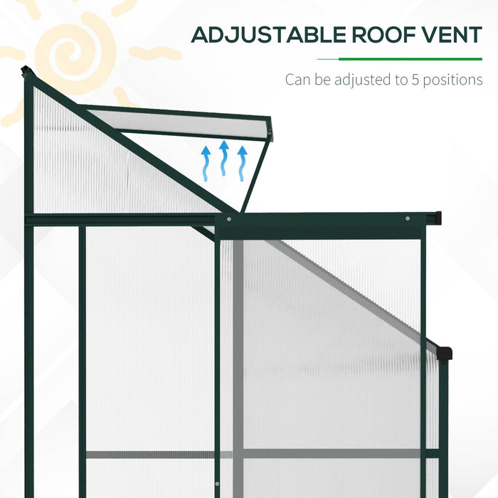 Heavy Duty Aluminium Walk-In Greenhouse - Polycarbonate Panels with Roof Vent, Green, 192x127x220 cm - Ideal for Plants, Herbs & Vegetables Gardening Enthusiasts