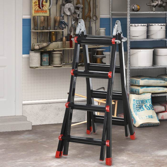 4M Aluminium Duo Ladder - Telescopic Herringbone & Multi-Purpose Design with Non-Slip Steps - Ideal for DIY, Workshop, and Home Gardening Use