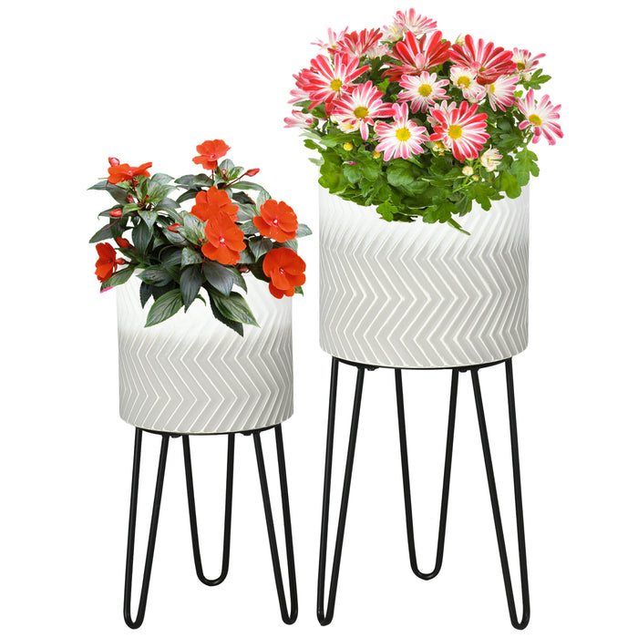 Metal Plant Stand Duo with Elevated Legs - Round Decorative Planter Holders for Indoor Greenery - Enhances Living Room and Bedroom Decor