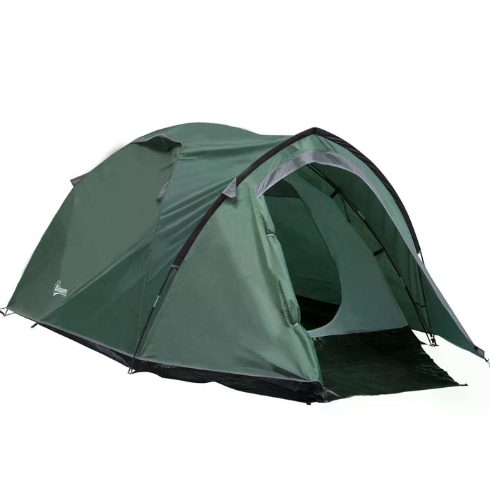 Camping Dome Tent - 2-Room, Weatherproof Vestibule, Large Windows, Lightweight Design - Ideal for 3-4 Person, Perfect for Fishing, Hiking & Backpacking, Green