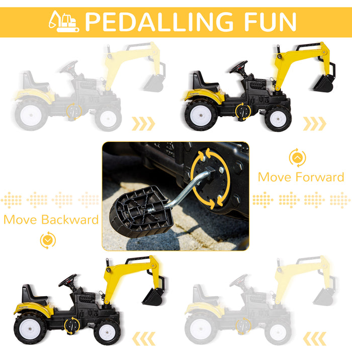 Pedal-Powered Excavator Ride-On - Construction Pretend Play Vehicle with Working Horn - Ideal for Kids & Toddlers Outdoor Fun