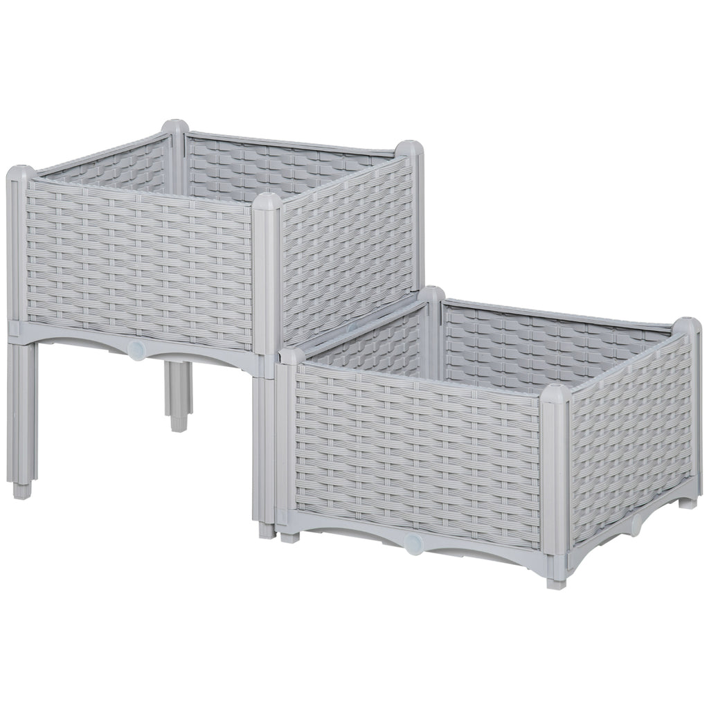 Elevated Garden Planters - 40cm x 40cm x 44cm Set of 2, Grey PP Patio Flower & Vegetable Planting Containers - Ideal for Gardeners and Outdoor Decor Enthusiasts