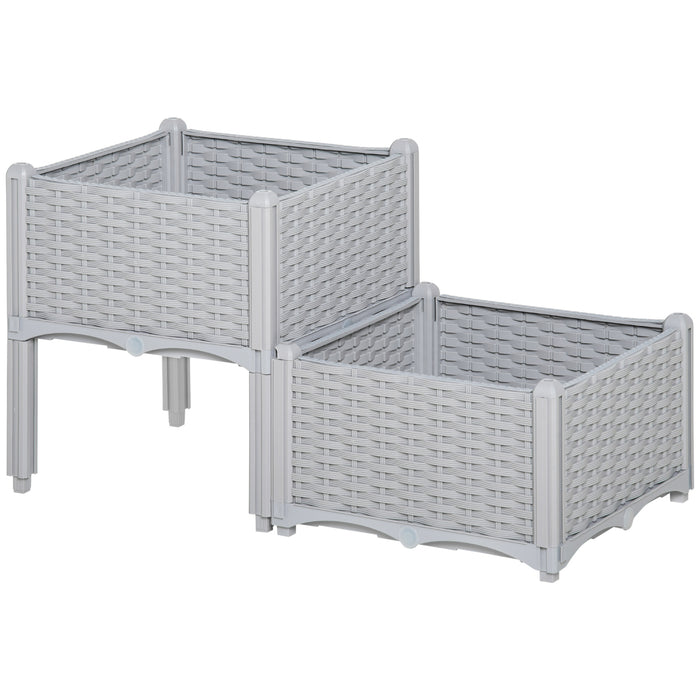 Elevated Garden Planters - 40cm x 40cm x 44cm Set of 2, Grey PP Patio Flower & Vegetable Planting Containers - Ideal for Gardeners and Outdoor Decor Enthusiasts