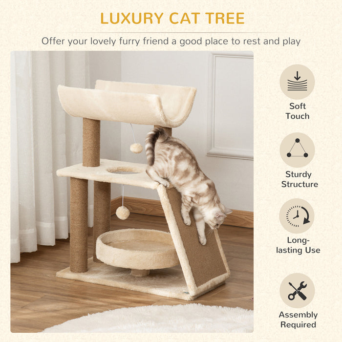 Cat Tower with Scratching Post - Multi-Level Kitten Playhouse with Bed, Toy Ball, and Perch - Perfect for Indoor Cats' Entertainment and Relaxation