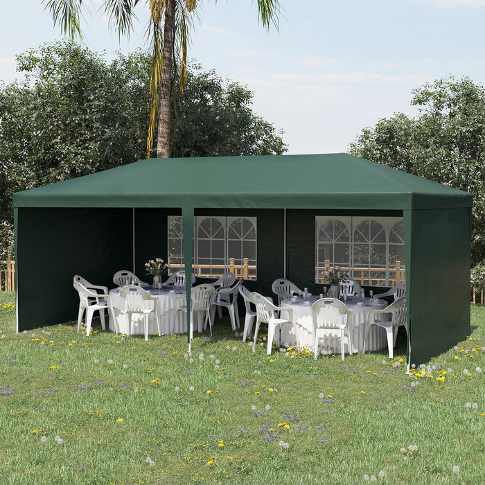 Outdoor Patio Party Tent - 6x3m Waterproof Gazebo Marquee with Side Panels and Windows, Green - Ideal Shelter for Events and Gatherings