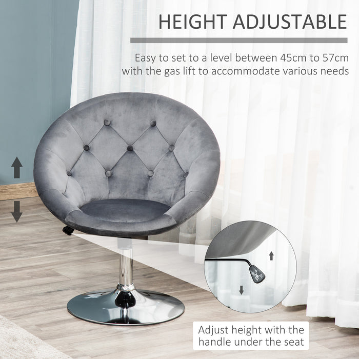 Velvet-Touch Tufted Fabric Swivel Bar Stool - Adjustable Height & Armless Tub Chair Design, Modern Grey - Ideal for Contemporary Dining & Lounge Areas