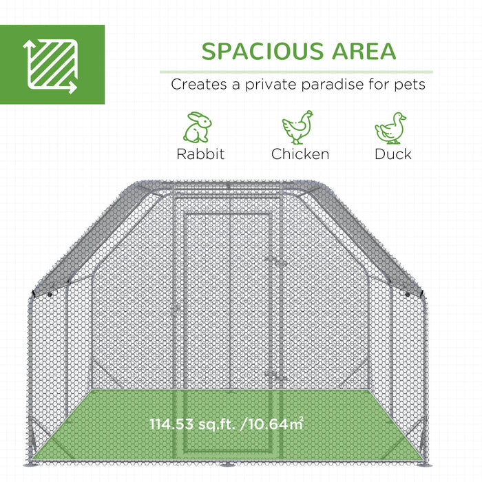 Walk-In Chicken Coop Run Cage with Roof - Spacious 380x280x195 cm Hen House for 10-12 Chickens - Ideal Duck Pen for Outdoor Use