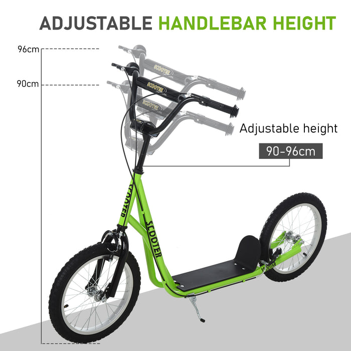 Kids Stunt Kick Scooter with Adjustable Handlebar - 16 Inch Rubber Tires, Dual Brakes, Green - Fun & Safe Ride for Children and Teens