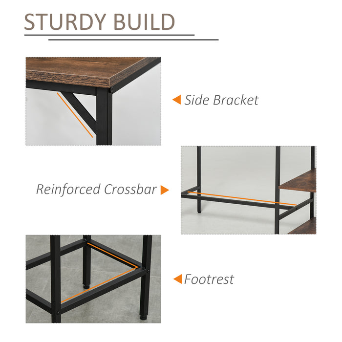 Industrial Bar Height Dining Table Set with Side Shelf - Includes 2 Stools for Kitchen or Dinette - 3-Piece Coffee and Dining Room Furniture Combo