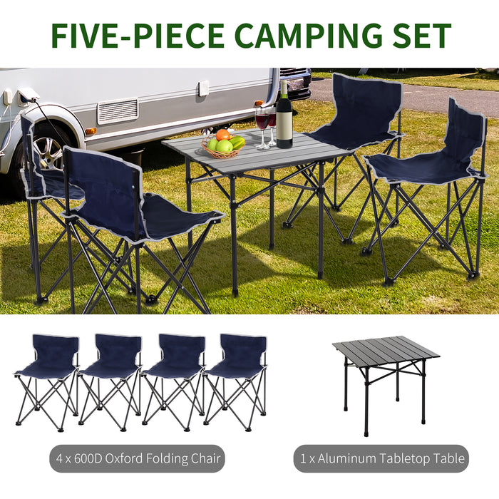 5-Piece Camping Table & Chair Set - Foldable Aluminium Furniture with Roll-up Top, Lightweight and Portable - Ideal for Picnics and Outdoor Activities