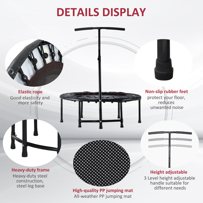 Adjustable Trampoline Rebounder, 40-Inch - Black Mini Jump Fitness Equipment - Ideal for Cardio & Low-Impact Workouts