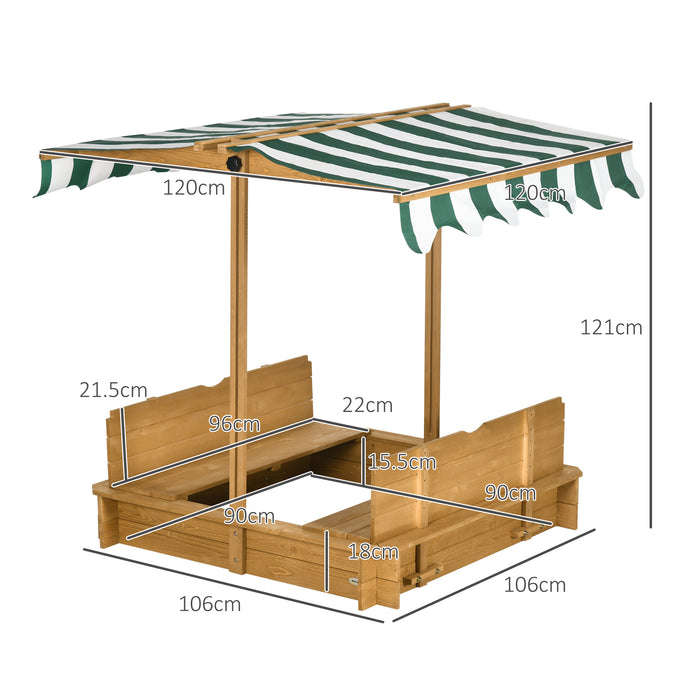 Wooden Sandpit with Canopy - Outdoor Play Sandbox with Adjustable Sunshade, Light Brown - Ideal for Kids' Creative Play and Backyard Fun