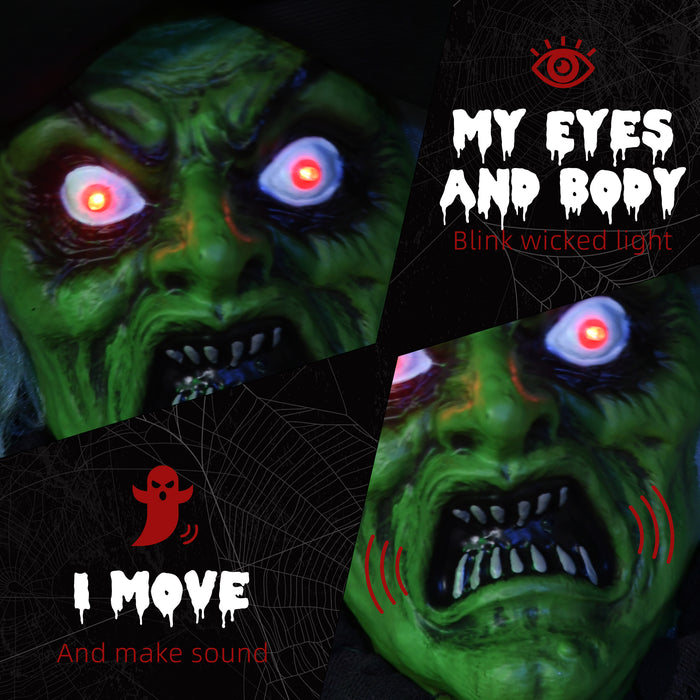 6ft Halloween Witch Prop with Glowing Eyes and Magical Heart - Sound-Activated, Outdoor Suitable Decoration - Spooky Accent for Haunted House and Holiday Displays